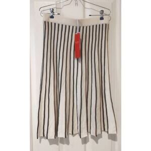 Pure Collection Knitted Skirt Soft White/Navy Golden Stripe US Med Silk~Cashmere